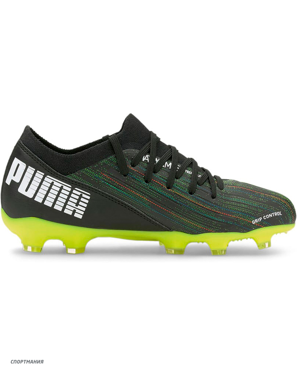 10636005 Бутсы Puma Ultra 3.2 FG/AG Jr черный, салатовый, белый дети цвет  черный, салатовый, белый