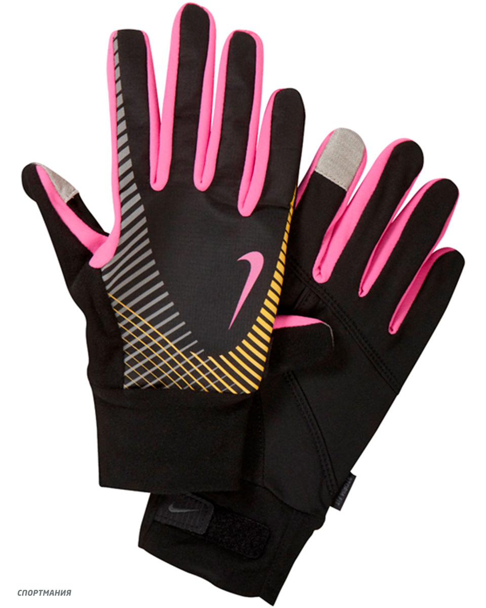 N.RG.32.068 Перчатки для бега Nike Women's Elite Storm Fit Tech Run Gloves черный, розовый, желтый, 