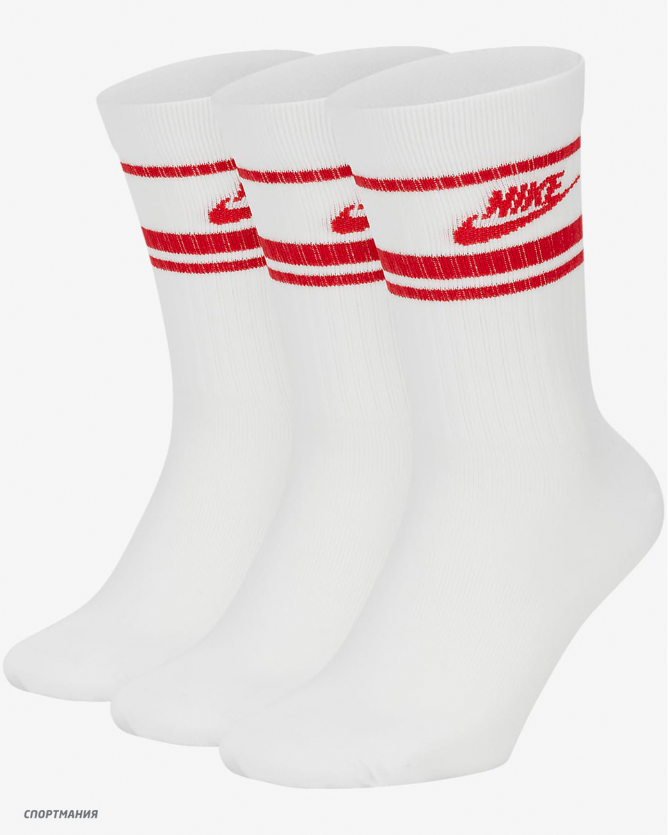 CQ0301-103 Носки Nike Crew Nsw Essential Stripe (3 пары) белый, красный
