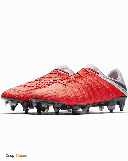 AJ3810-600 Бутсы Nike Hypervenom Phantom III Elite SG-PRO Anti-Clog красный, серый