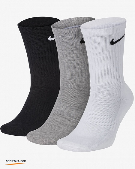 SX7664-901 Комплект носков Nike Everyday Cushion Crew 3P белый, серый, черный