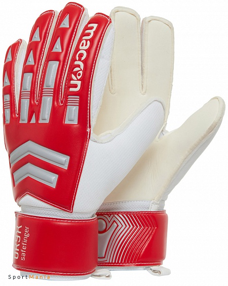 5026075 Детские вратарские перчатки Macron Oryx Fingersave красный, белый, серый